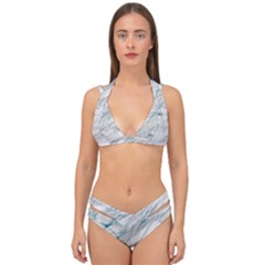 Gray Faux Marble Blue Accent Double Strap Halter Bikini Set by Dushan