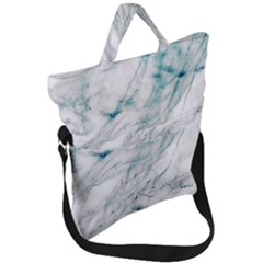 Gray Faux Marble Blue Accent Fold Over Handle Tote Bag by Dushan