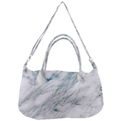 Gray Faux Marble Blue Accent Removal Strap Handbag by Dushan