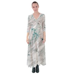 Gray Faux Marble Blue Accent Button Up Maxi Dress by Dushan