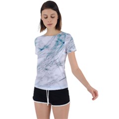 Gray Faux Marble Blue Accent Back Circle Cutout Sports Tee by Dushan