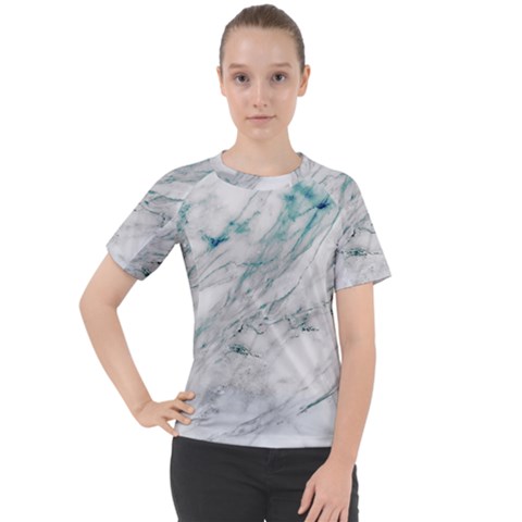 Gray Faux Marble Blue Accent Women s Sport Raglan Tee by Dushan