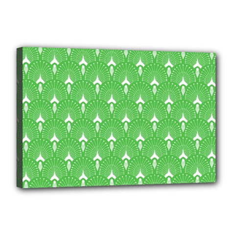 Green And White Art-deco Pattern Canvas 18  X 12  (stretched)