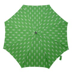 Green And White Art-deco Pattern Hook Handle Umbrellas (medium) by Dushan