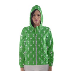 Green And White Art-deco Pattern Women s Hooded Windbreaker