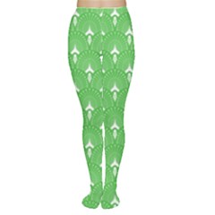 Green And White Art-deco Pattern Tights by Dushan