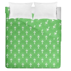 Green And White Art-deco Pattern Duvet Cover Double Side (queen Size) by Dushan