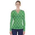 Green and white art-deco pattern V-Neck Long Sleeve Top View1