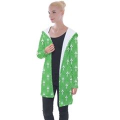 Green And White Art-deco Pattern Longline Hooded Cardigan by Dushan