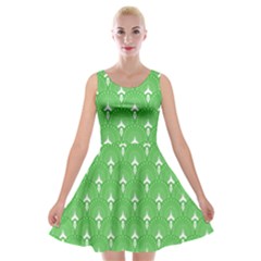 Green And White Art-deco Pattern Velvet Skater Dress