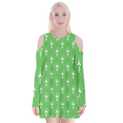 Green And White Art-deco Pattern Velvet Long Sleeve Shoulder Cutout Dress