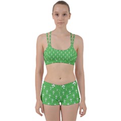 Green And White Art-deco Pattern Perfect Fit Gym Set by Dushan