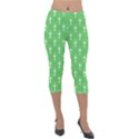 Green and white art-deco pattern Lightweight Velour Capri Leggings  View1