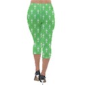 Green and white art-deco pattern Lightweight Velour Capri Leggings  View2