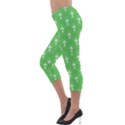 Green and white art-deco pattern Lightweight Velour Capri Leggings  View3