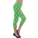 Green and white art-deco pattern Lightweight Velour Capri Leggings  View4