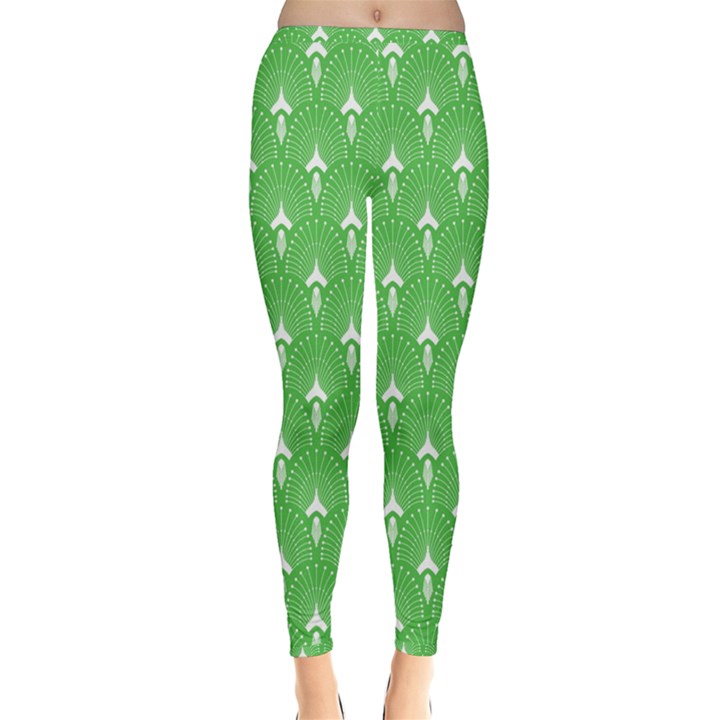 Green and white art-deco pattern Inside Out Leggings