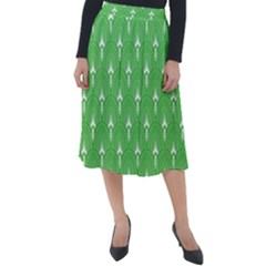 Green And White Art-deco Pattern Classic Velour Midi Skirt  by Dushan