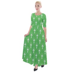 Green And White Art-deco Pattern Half Sleeves Maxi Dress by Dushan