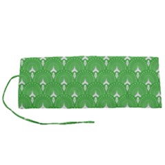 Green And White Art-deco Pattern Roll Up Canvas Pencil Holder (s) by Dushan