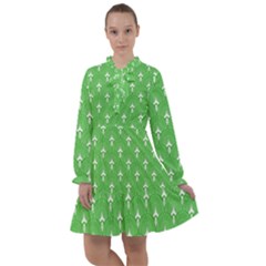 Green And White Art-deco Pattern All Frills Chiffon Dress by Dushan