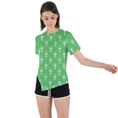 Green And White Art-deco Pattern Asymmetrical Short Sleeve Sports Tee