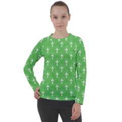 Green And White Art-deco Pattern Women s Long Sleeve Raglan Tee