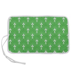 Green And White Art-deco Pattern Pen Storage Case (l) by Dushan