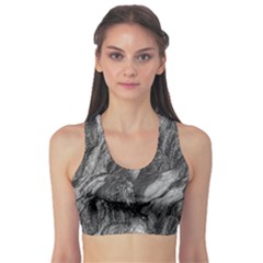 Black And White Rocky Texture Pattern Sports Bra