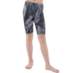 Black And White Rocky Texture Pattern Kids  Mid Length Swim Shorts