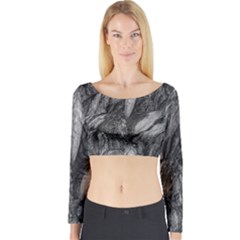 Black And White Rocky Texture Pattern Long Sleeve Crop Top by dflcprintsclothing