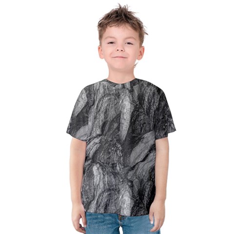 Black And White Rocky Texture Pattern Kids  Cotton Tee by dflcprintsclothing