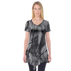 Black And White Rocky Texture Pattern Short Sleeve Tunic  by dflcprintsclothing