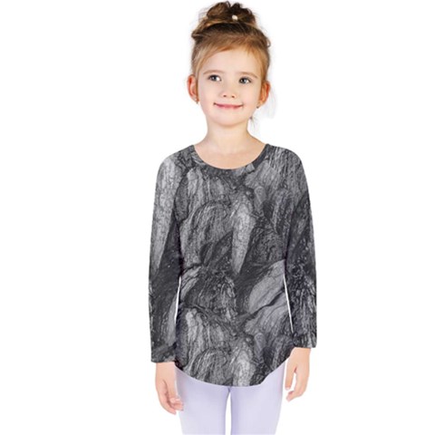 Black And White Rocky Texture Pattern Kids  Long Sleeve Tee by dflcprintsclothing