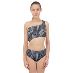 Black And White Rocky Texture Pattern Spliced Up Two Piece Swimsuit