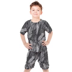 Black And White Rocky Texture Pattern Kids  Tee And Shorts Set by dflcprintsclothing