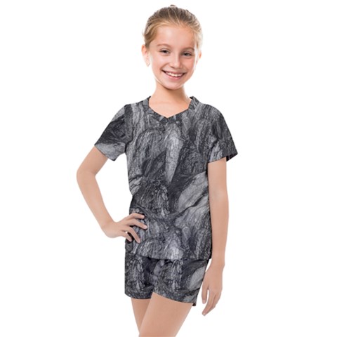 Black And White Rocky Texture Pattern Kids  Mesh Tee And Shorts Set by dflcprintsclothing