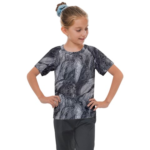 Black And White Rocky Texture Pattern Kids  Mesh Piece Tee by dflcprintsclothing