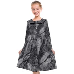 Black And White Rocky Texture Pattern Kids  Midi Sailor Dress