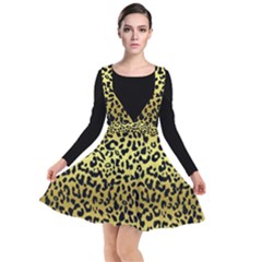 Gold And Black, Metallic Leopard Spots Pattern, Wild Cats Fur Plunge Pinafore Dress by Casemiro