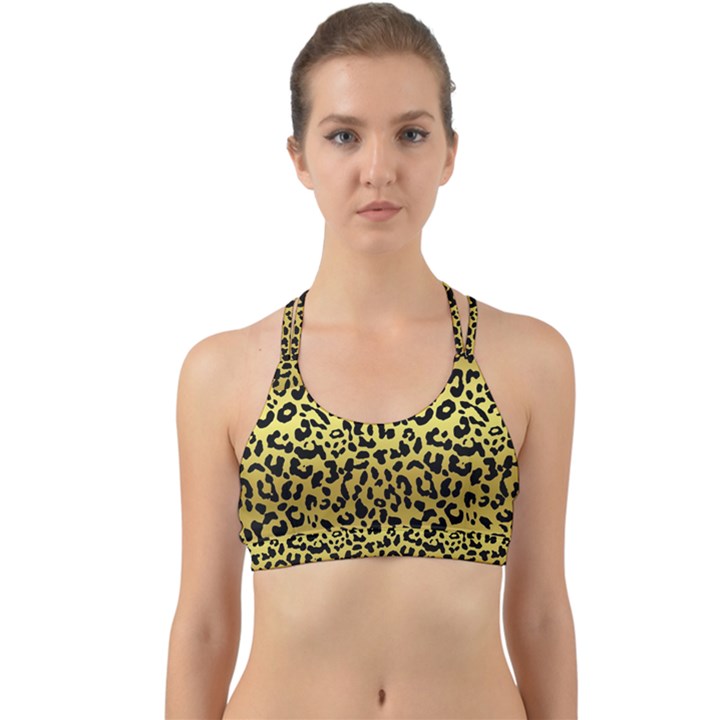 Gold and black, metallic leopard spots pattern, wild cats fur Back Web Sports Bra