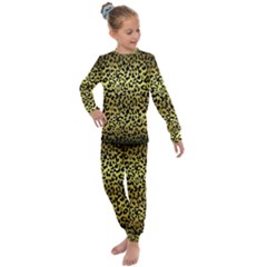 Gold And Black, Metallic Leopard Spots Pattern, Wild Cats Fur Kids  Long Sleeve Set  by Casemiro