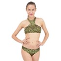 Gold and black, metallic leopard spots pattern, wild cats fur High Neck Bikini Set View1