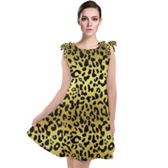 Gold And Black, Metallic Leopard Spots Pattern, Wild Cats Fur Tie Up Tunic Dress by Casemiro