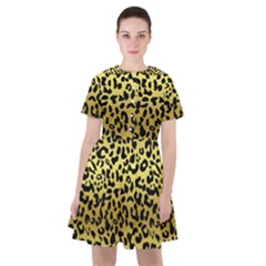 Gold And Black, Metallic Leopard Spots Pattern, Wild Cats Fur Sailor Dress by Casemiro