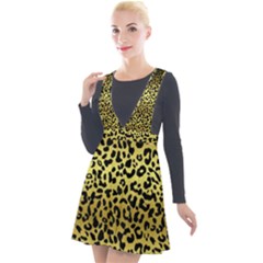 Gold And Black, Metallic Leopard Spots Pattern, Wild Cats Fur Plunge Pinafore Velour Dress by Casemiro