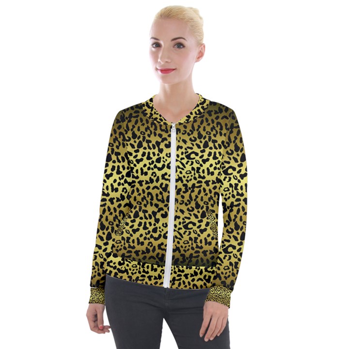 Gold and black, metallic leopard spots pattern, wild cats fur Velour Zip Up Jacket