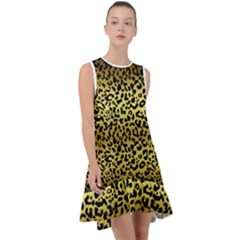 Gold And Black, Metallic Leopard Spots Pattern, Wild Cats Fur Frill Swing Dress by Casemiro