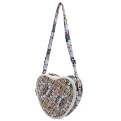 Rounded Stones Print Motif Heart Shoulder Bag