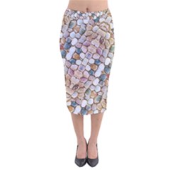 Rounded Stones Print Motif Velvet Midi Pencil Skirt by dflcprintsclothing